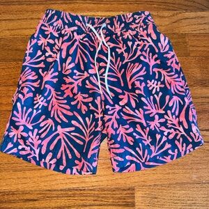 Crewcuts Navy Swim Trunks with Pink Coral Print